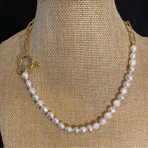 Cowlyn Pearl Necklace with 18K Gold Plated Paperclip Chain and Freshwater Pearls